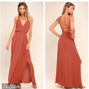 Lulus Lost in Paradise Rusty Rose Maxi Dress